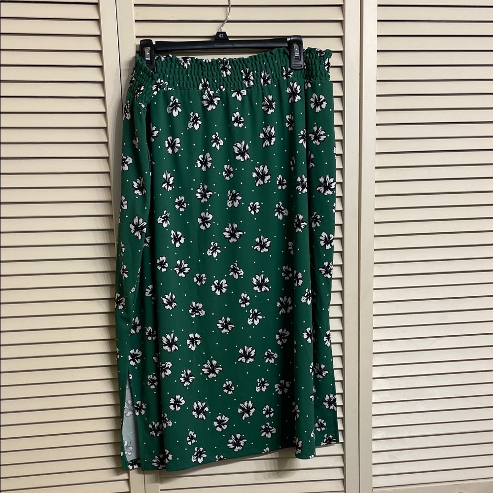 Leota Green Floral Midi Skirt 3x